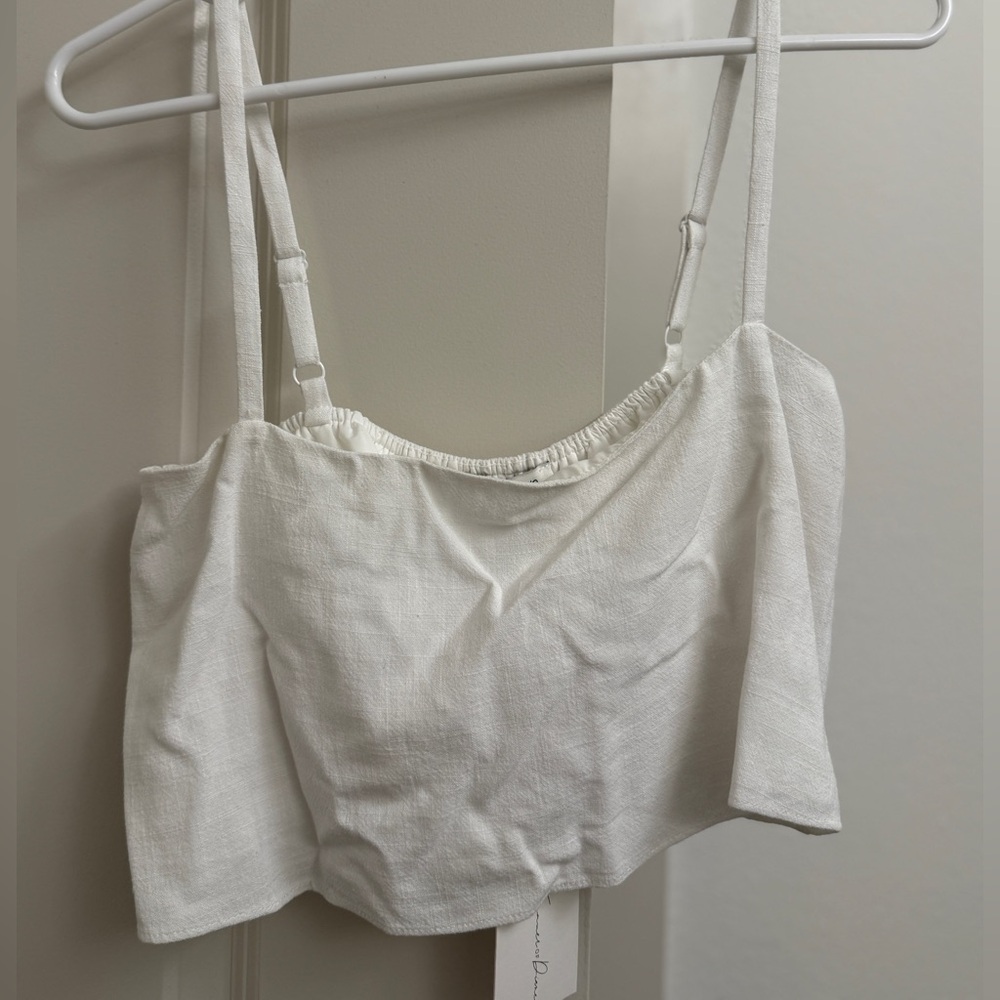 Vici x Summer of Diane White Crop Camisole Spaghetti Straps
